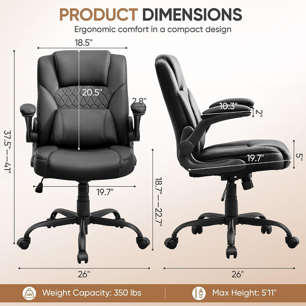 Home Office Chair with Lumbar Support, 5" Thickened Seat, Small PU Leath...