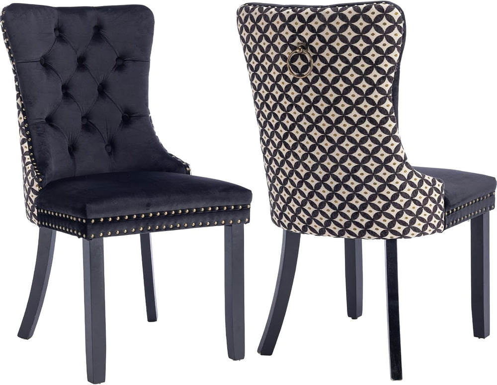 Modern Dining Chairs Set of 2, Tufted Upholstered Dining Chair with Solid Woo...