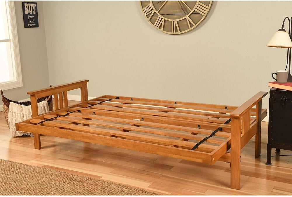 HomeStock Wood Futon Frame Queen Size - Classic Style Sofa Bed with Mission A...