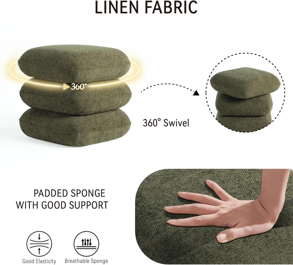 Get Set Style 360ยฐ Swivel Linen Ottoman, Modern Upholstered Foot Stool, Multi...