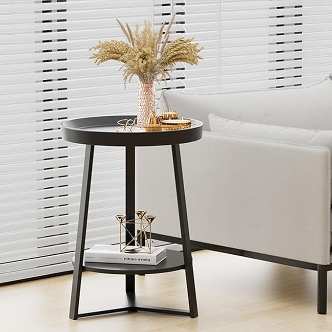 Gadroad Round End Table with Storage Shelf, 2 Tier Farmhouse Side Table Night...