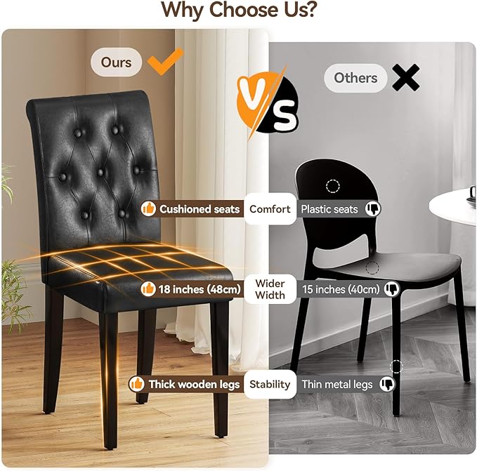 Upholstered Dining Chairs Set of 4, Button Tufted Parsons Dining Chair with S...