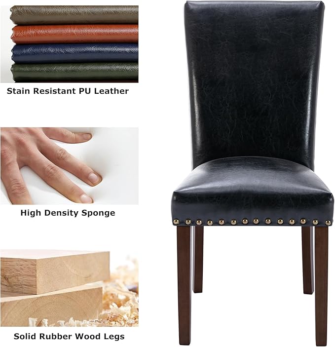 COLAMY Upholstered Parsons Dining Chairs Set of 2, PU Leather Dining Room Kit...