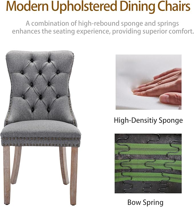 Dining Chairs Set of 6, Upholstered Tufted Linen Fabric Dining Room Chairs wi...