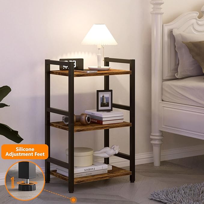 Book Shelf, 3 Tier Bookcase with Steel Frame, Stable Bookshelf Narrow Book Sh...
