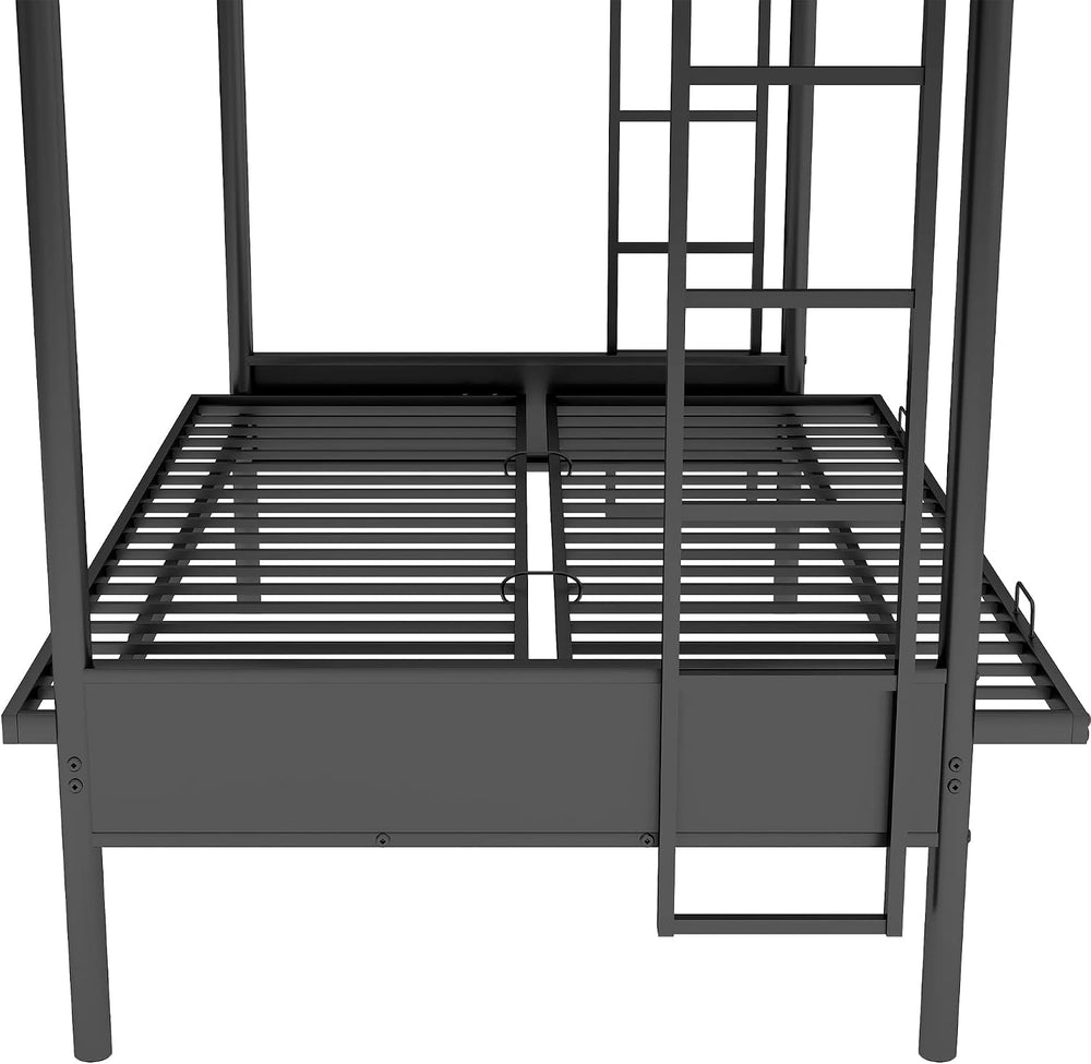 Polibi Twin Over Full Metal Bunk Bed with Two Side Ladders and Guardrail, Bot...