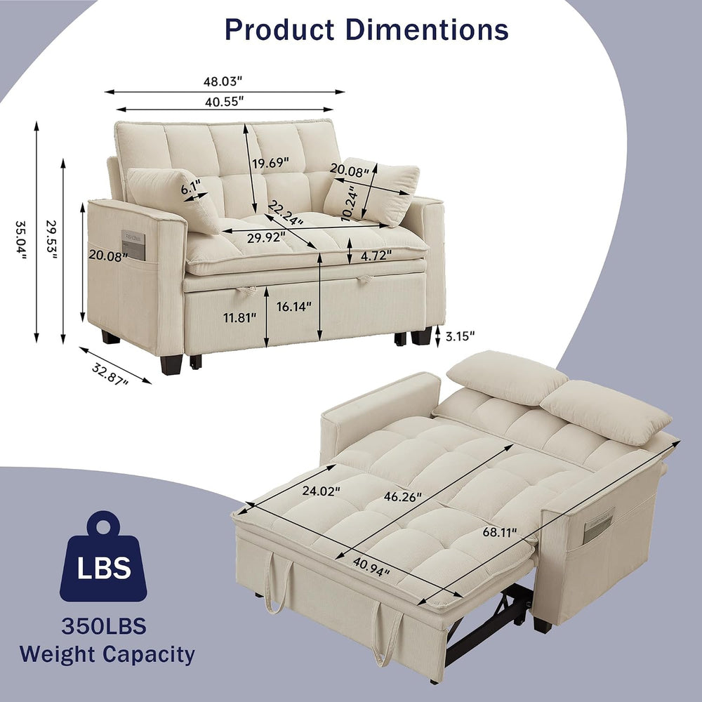 Sleeper Sofa with Pull Out Couch Bed, 48.43" Convertible Pull-Out Sofa B...