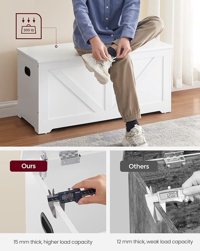VASAGLE Storage Chest, Storage Trunk with 2 Safety Hinges, Storage Bench, Sho...