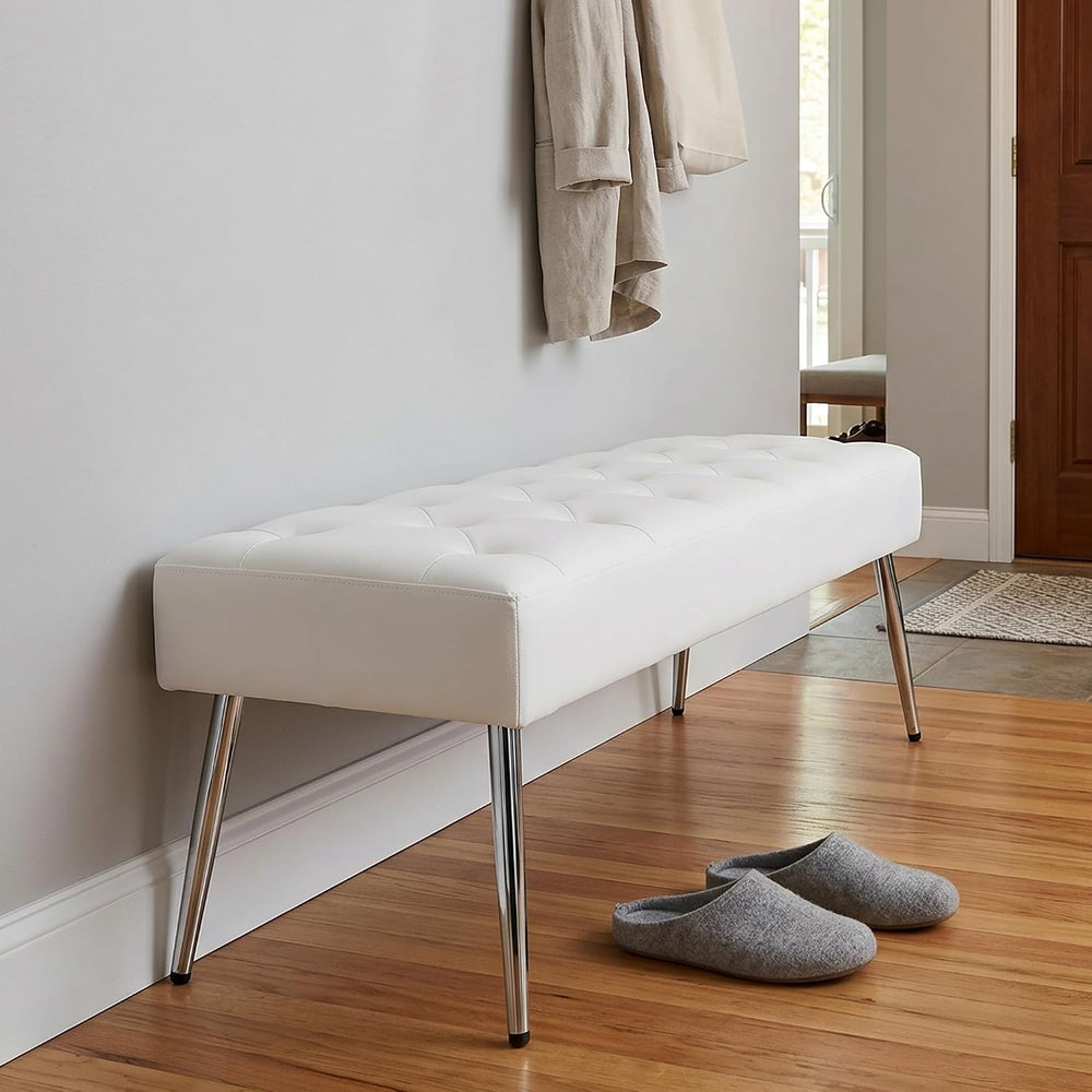 DUHOME Button-Tufted Ottoman Bench, Upholstered Footrest Stool Rectangular Di...