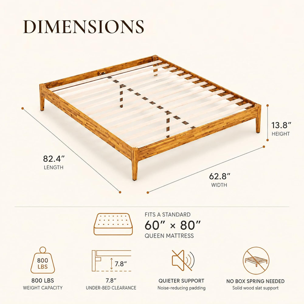 Camila 14'' Luxury Queen Bed Frame – Japanese Joinery Bed Frame, Wood...
