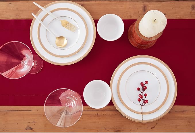 Solino Home Cotton Linen Red Table Runner 90 Inches Long - Hemstitch 14 x 90 ...