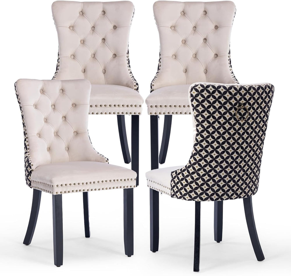 Velvet Upholstered Dining Chairs Set of 4, Modern Style Kitchen Side Chairs w...