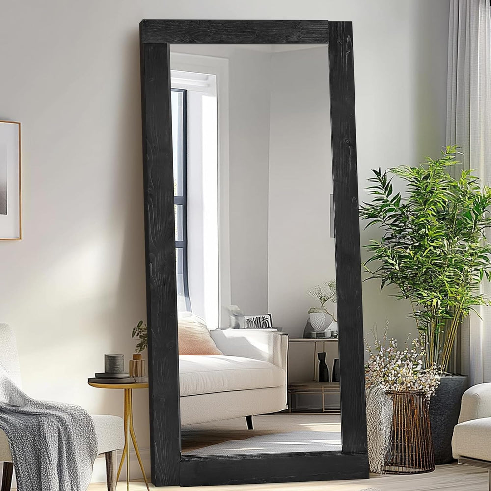 71x32in Full Length Mirror, Solid Wood Convex Frame, Black