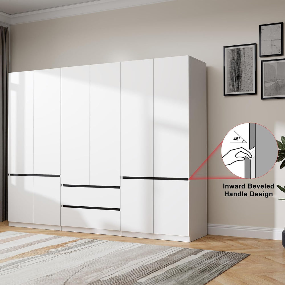 White Armoire Wardrobe Closet with 6 Doors: 75" H x 63" W
