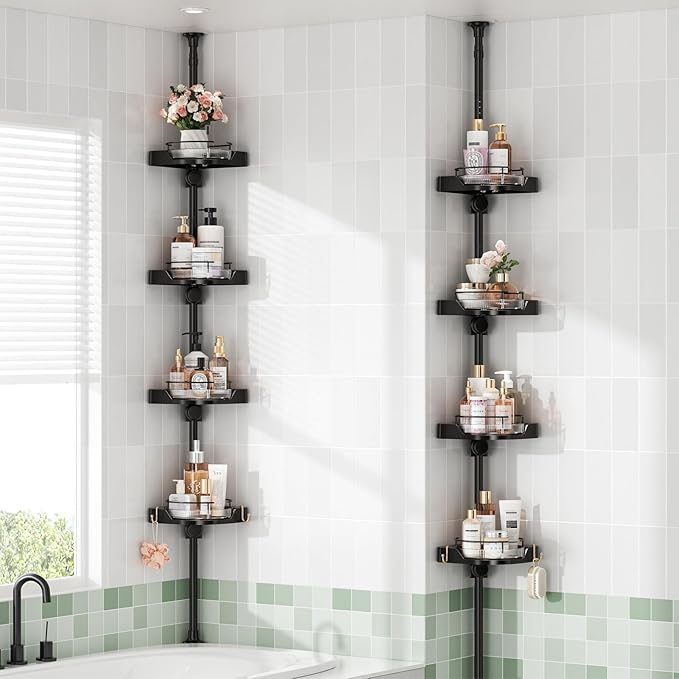 shuang qing 360° Rotating Corner Shower Caddy Tension Pole Organizer