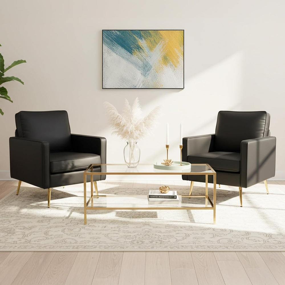 VINGLI Faux Leather Accent Chairs Set of 2 with Gold Legs for Living Room
