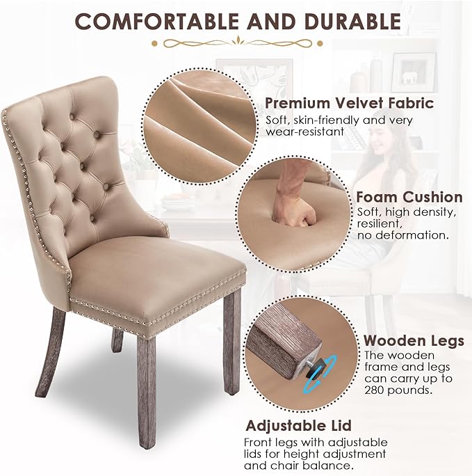 Kiztir Velvet Dining Chairs Set of 4, Upholstered Dining Chairs with Ring Pul...