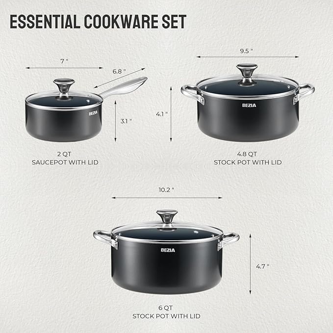 Induction Cookware Set 6-Piece, Stackable Kitchen Cooking Pots Set, 6qt 4.8qt...