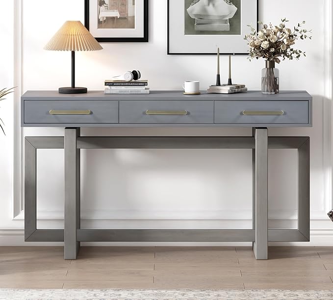 57” Entryway Console Sofa Table with Storage Drawers, Long Narrow Behind Couc...