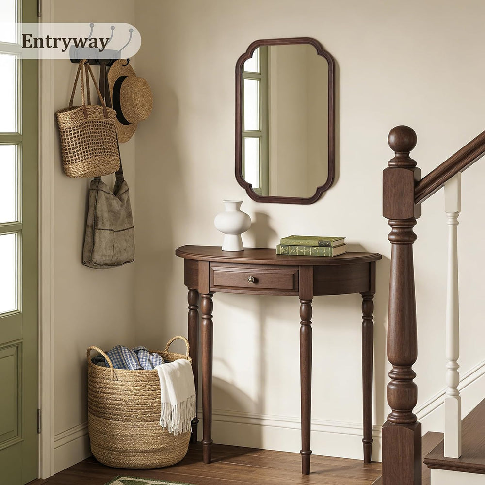 20" x 30" Rounded Corner Arch Wall Mirror with Wood Frame for Entry...