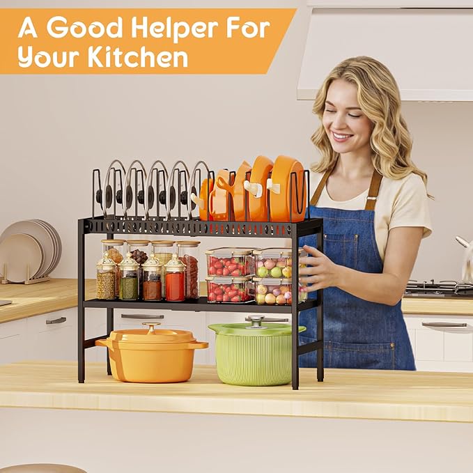 2-Tier Pots and Pans Organizer Under Cabinet, Expandable Pots Lid Organizers