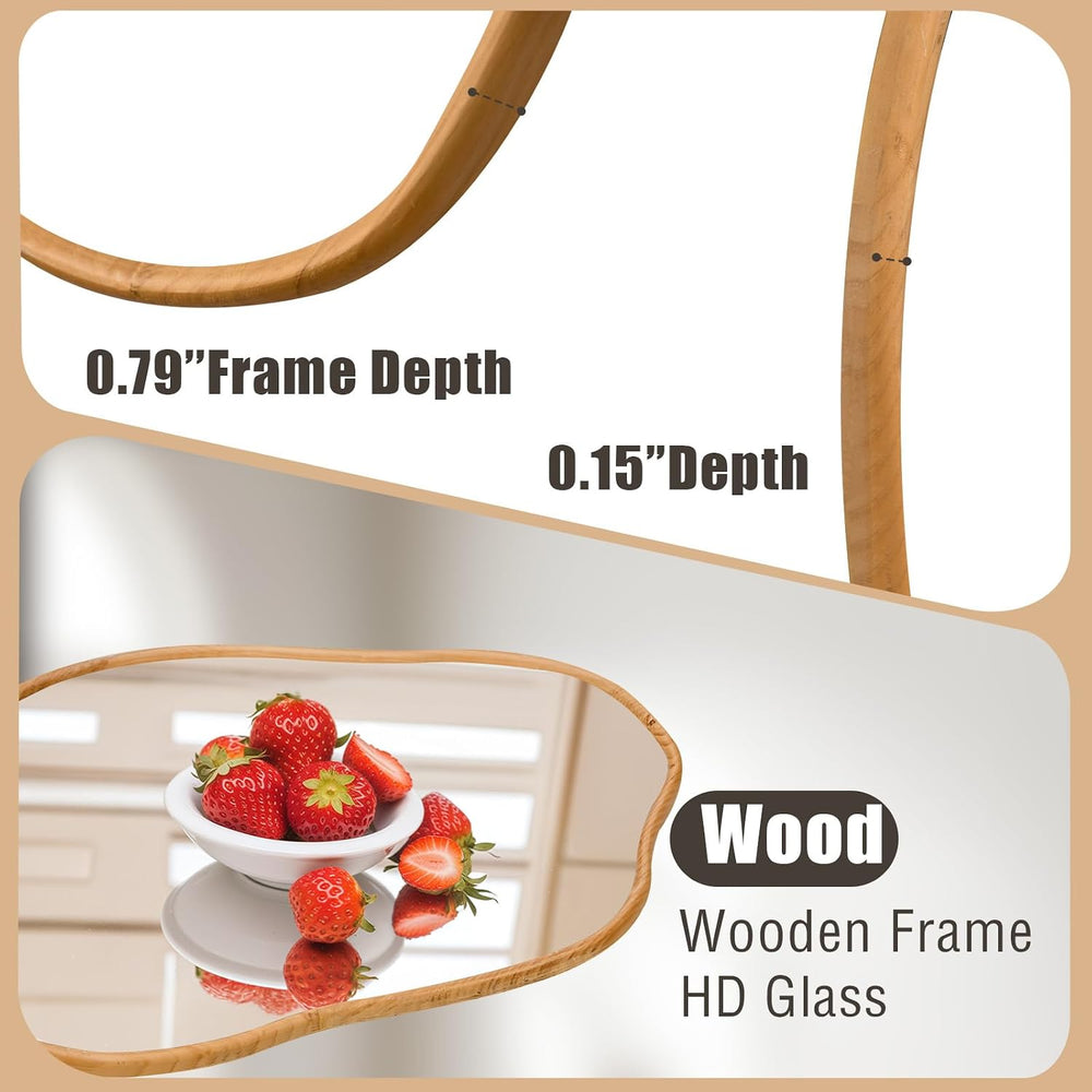 ULIKE Irregular Wall Mirror, 24x36 Inch, Natural Wood
