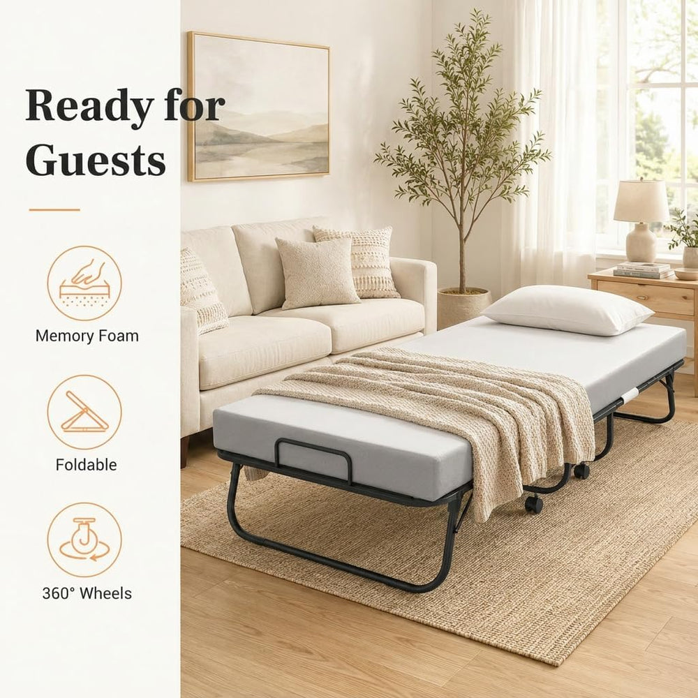 Homieasy Folding Bed with Mattress, 75” x 31” Cot Size Rollaway Bed