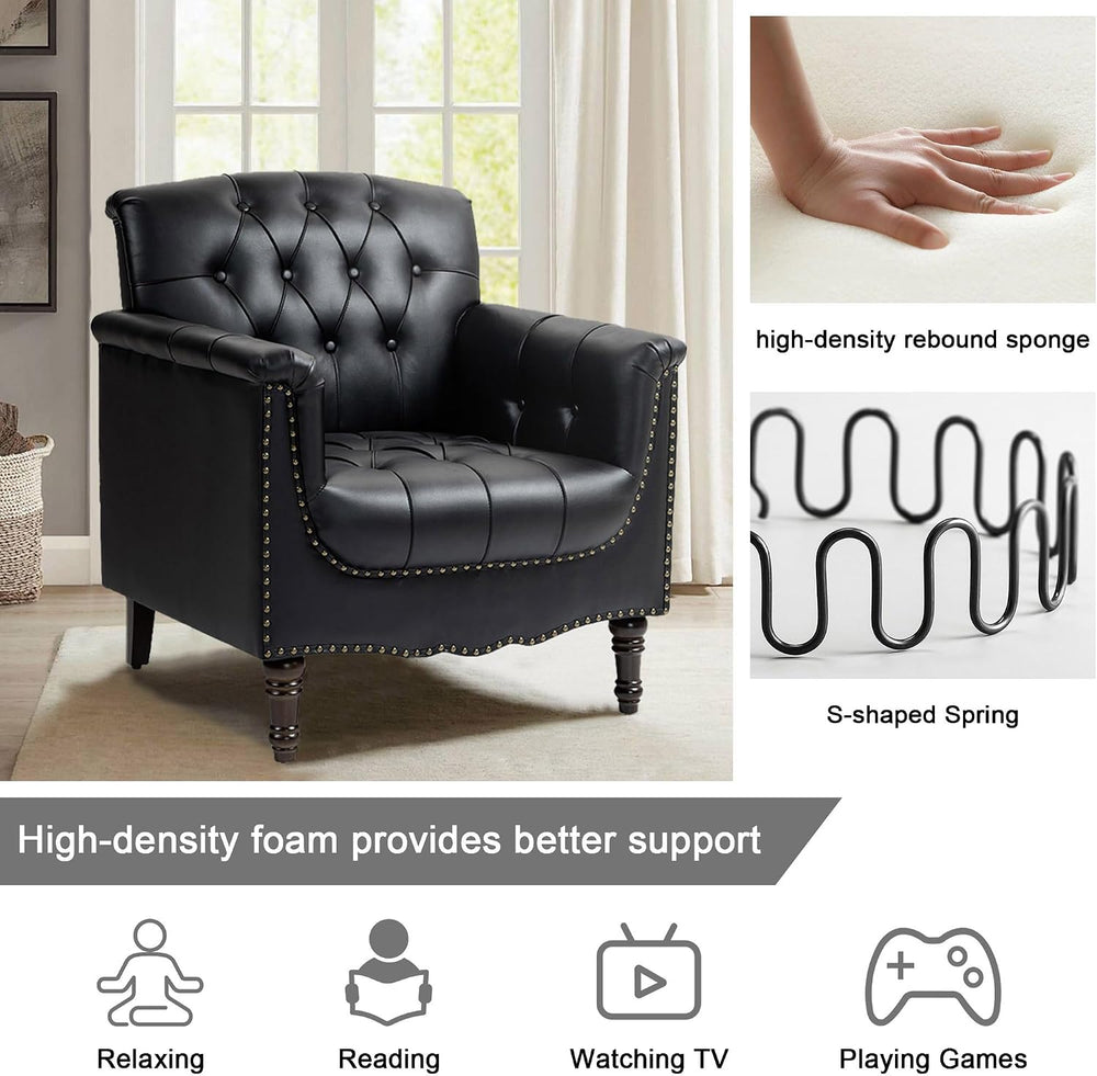 Faux Leather Armchairs Set of 2, Upholstered Accent Chair, Black
