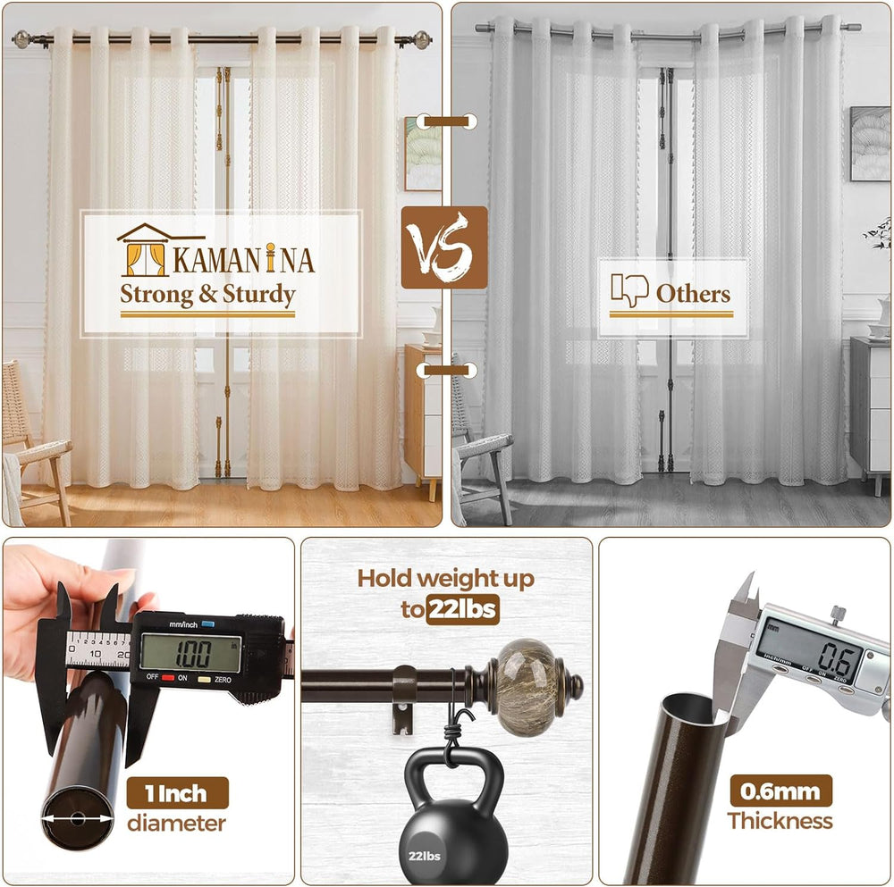 KAMANINA 1 Inch Curtain Rods for Windows 72 to 144 Inch, Bronze Drapery Rod
