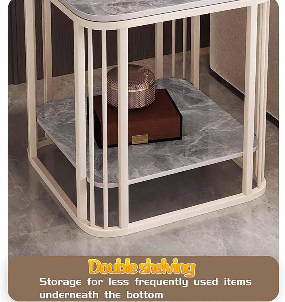 BK&MF Modern Small End Table with Metal Frame,Mobile 2 Tier Sofa Table Li...