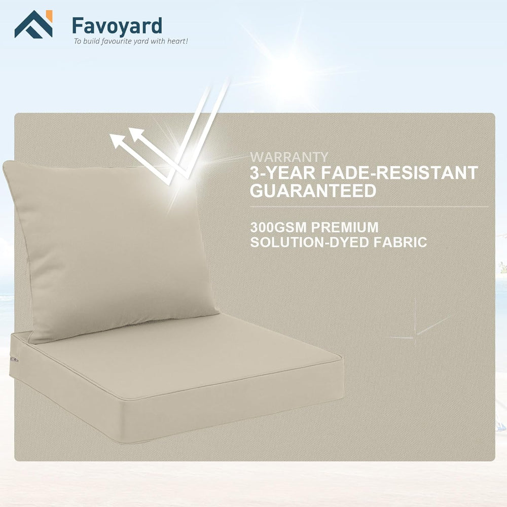 Favoyard Outdoor Patio Seat Cushions Set, 24 x 24 Inch, Waterproof, Beige