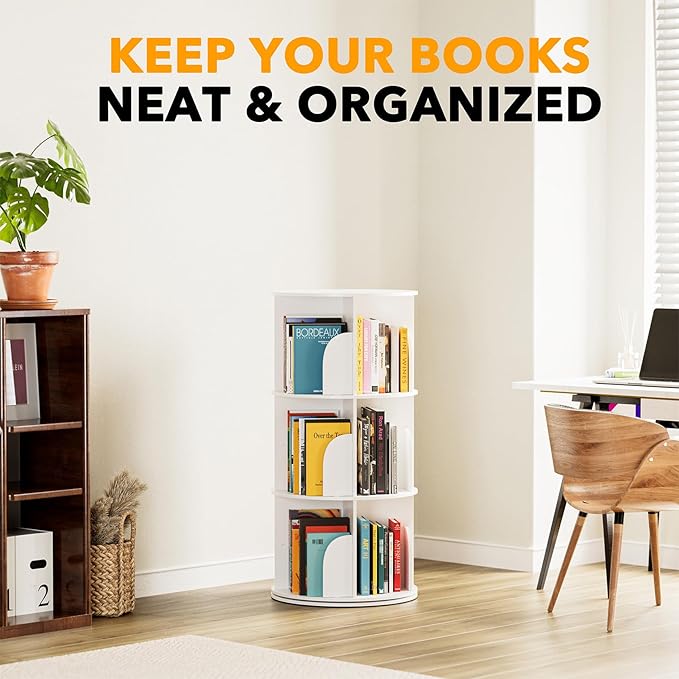 SpaceAid 3 Tier Rotating Bookshelf Tower, Spinning Bookcase Lazy Susan, Revol...