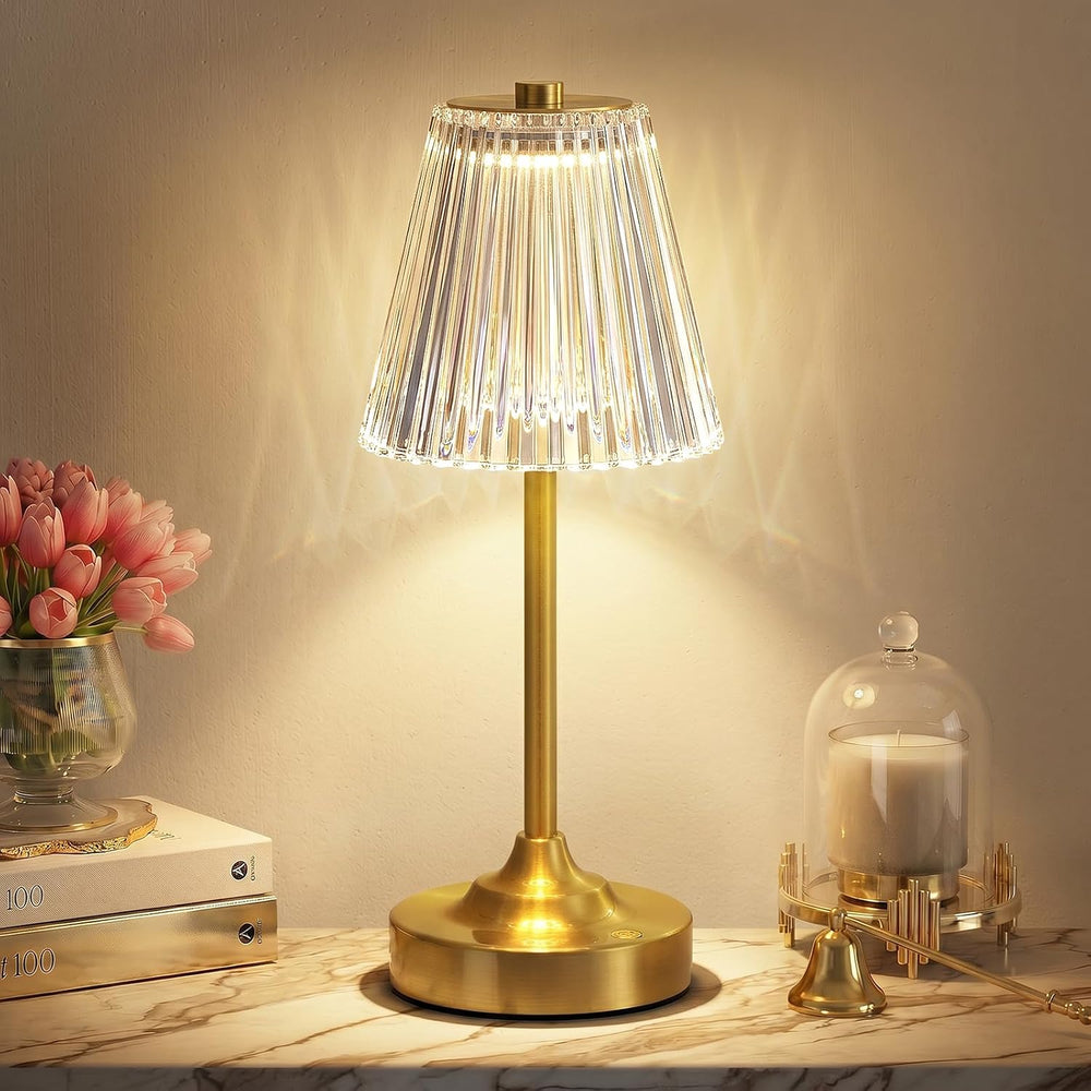 Gold Cordless Rechargeable Table Lamp, Battery Operated, Crystal, Small