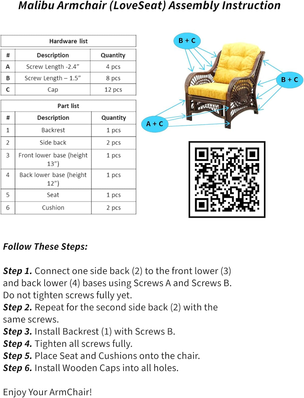 Malibu Lounge Living Accent Armchair Natural Rattan Wicker Handmade Design, C...