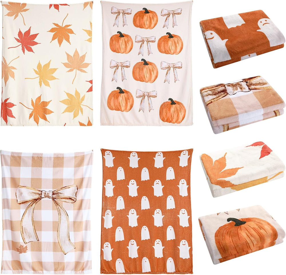 4 Pcs Fall Throw Blankets Bulk, Autumn Flannel Blanket, 40x50 in