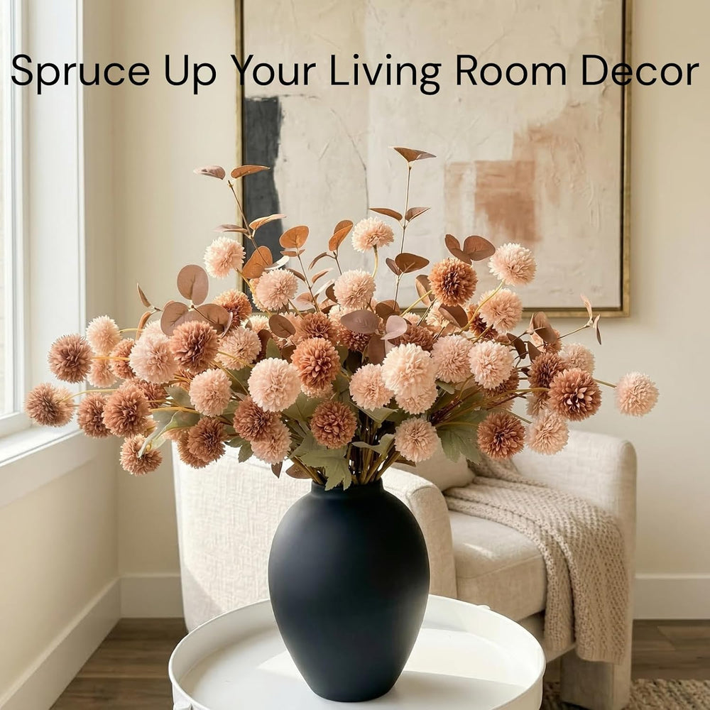 22pcs Artificial Beige & Brown Kiku Flowers with Eucalyptus Stems Bulk, F...