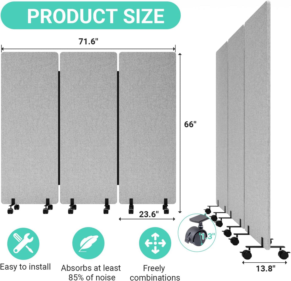 3 Panel Soundproof Room Divider, Portable Acoustic Office Divider