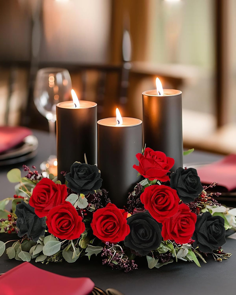 Coferset 50pcs Velvet Artificial Roses Flowers in Bulk,Black