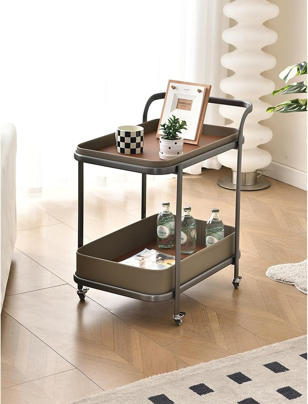 Rolling End Table, Side Table with Wheels, Modern Serving Cart Snack Table fo...
