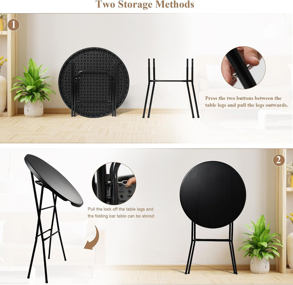 Cocktail Table, D32in x H43.3in Folding Round Cocktail Table High Top | Folda...