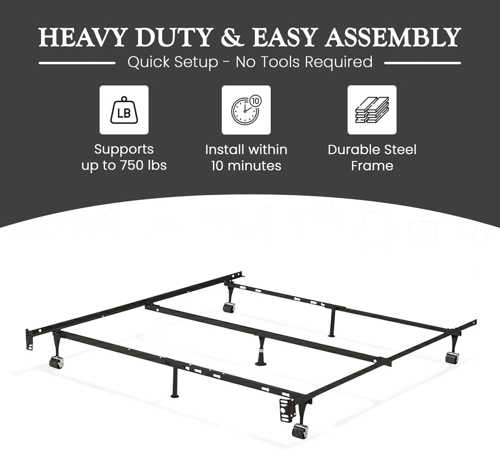 Kings Brand Furniture 7-Leg Heavy Duty Adjustable Metal Bed Frame โ Queen/Ful...