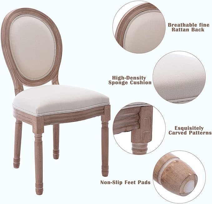 Nrizc French Dining Chairs Set of 6, French Country Dining Chair, Vintage Far...