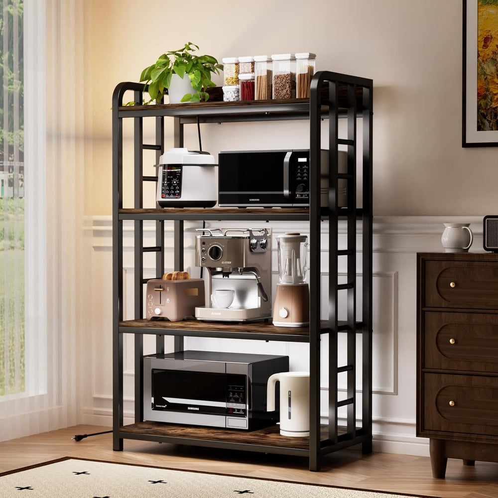 4 Tier Bakers Rack for Kitchens, Adjustable Microwave Stand with Storage, Met...
