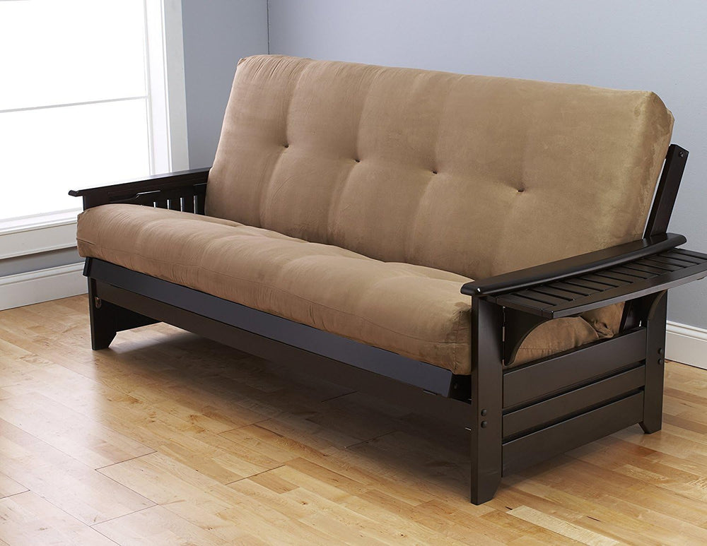 Queen Size Phoenix Espresso Frame w/ 7 Inch Mattress Microfiber Suede Futon S...