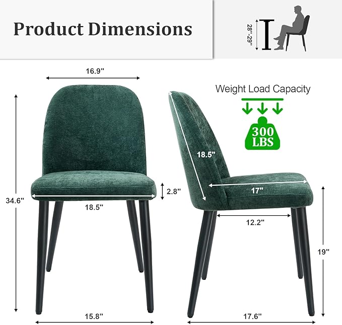 Upholstered Dining Chairs Set of 2 Modern Kitchen Chairs Chenille Fabric Dini...