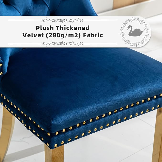 Velvet Upholstered Dining Chairs Set of 2, Modern Style Kitchen Side Chairs w...