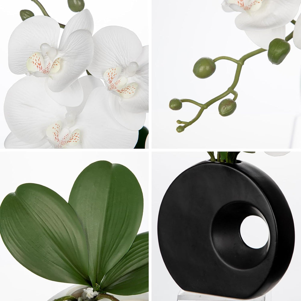 Briful Artificial Orchid Flowers in Black Modern Ceramic Vase 15.7" Tall...