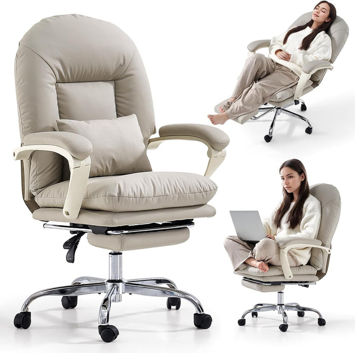 Office Chair with Foot Rest Reclining Desk Chair Comfy, PU Leather