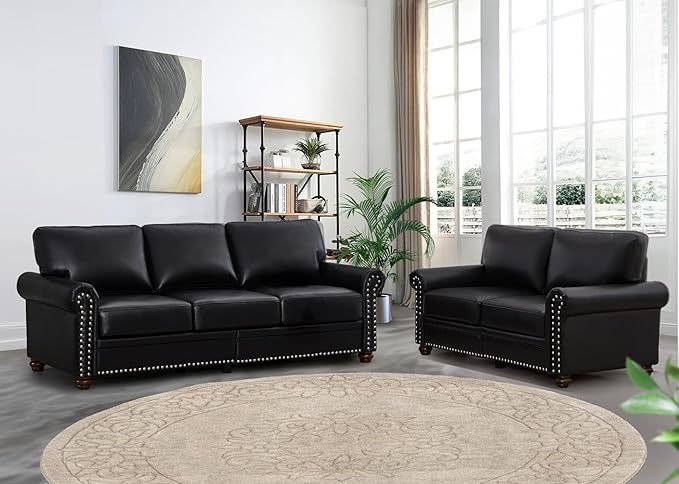 Faux Leather Loveseat Sofa, 59" W Mid Century Modern Couch with Storage,...