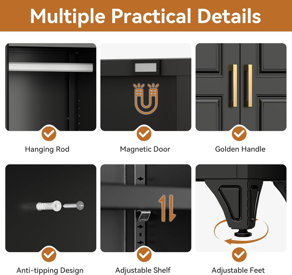 Metal Armoire Wardrobe Closet, 71" Tall Wardrobe Cabinet with 2 Doors